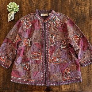 Life Style | Beautiful Cotton Open Front Jacket with All-Over Embroidery, 1X